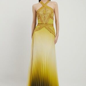 Karen Millen Maxi Dress; Geo Embellished Ombre Pleated Woven Maxi Dress